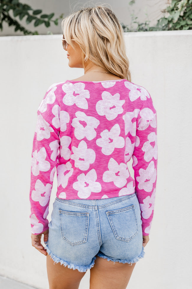 Hard To Focus Hot Pink Floral Sweater FINAL SALE