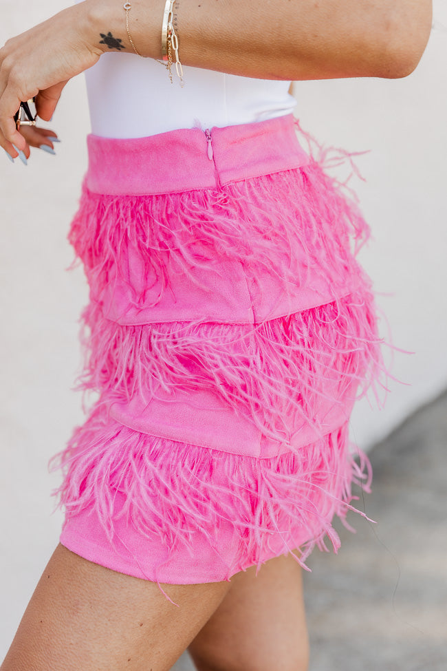 Chic High Waist Feather Trim Bodycon Party Mini Skirt - Fuchsia Pink –  Trendy & Unique