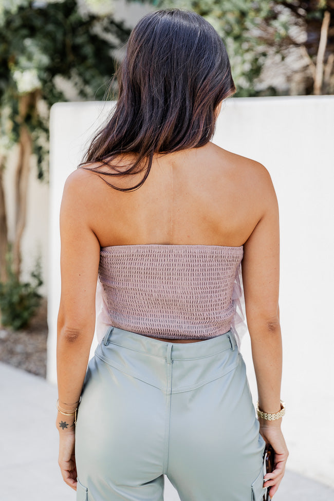 Calling All The Time Blush Ruffled Strapless Top