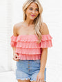 Meant To Be Coral Ruffled Off The Shoulder Blouse With Removable Straps FINAL SALE