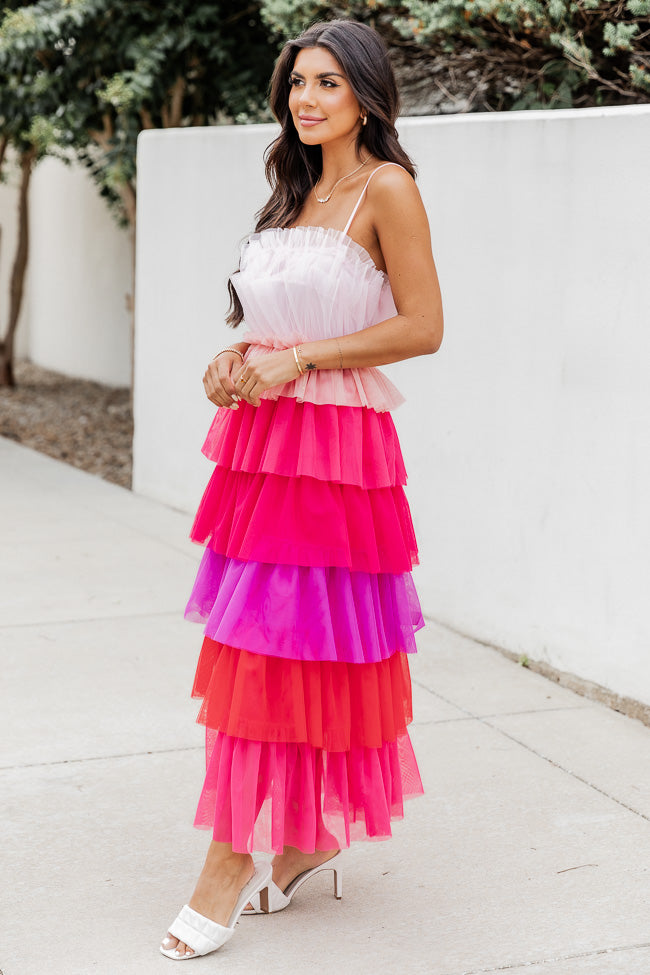 Tri Color Mesh Tiered Dress