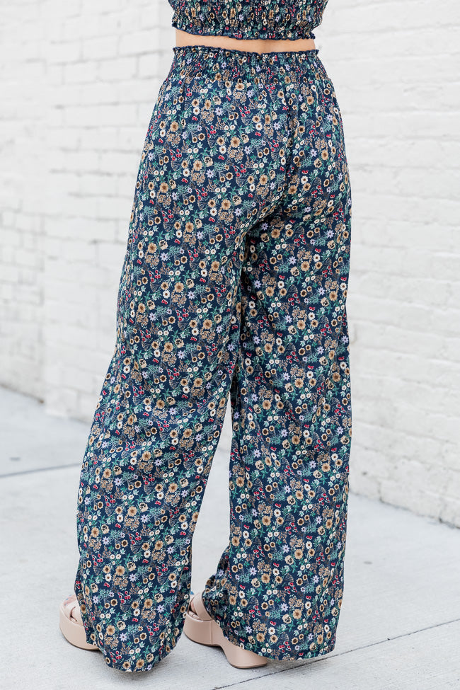 Made You My World Navy Multi Color Printed Smocked Waist Pants FINAL SALE