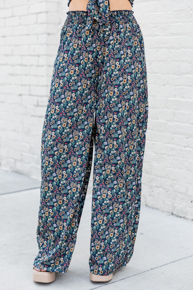 Made You My World Navy Multi Color Printed Smocked Waist Pants FINAL SALE
