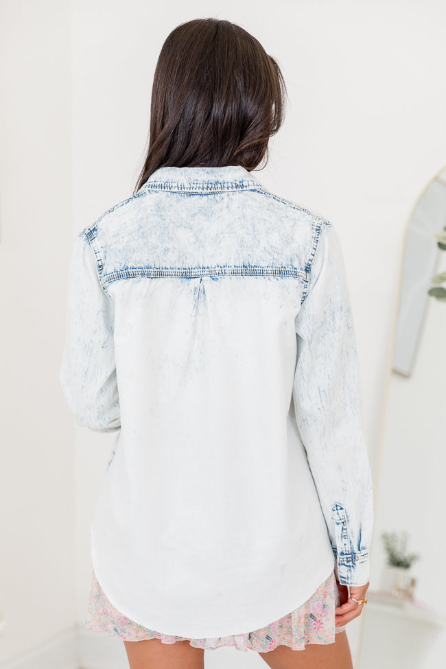 With Ease White Wash Chambray Button Front Blouse