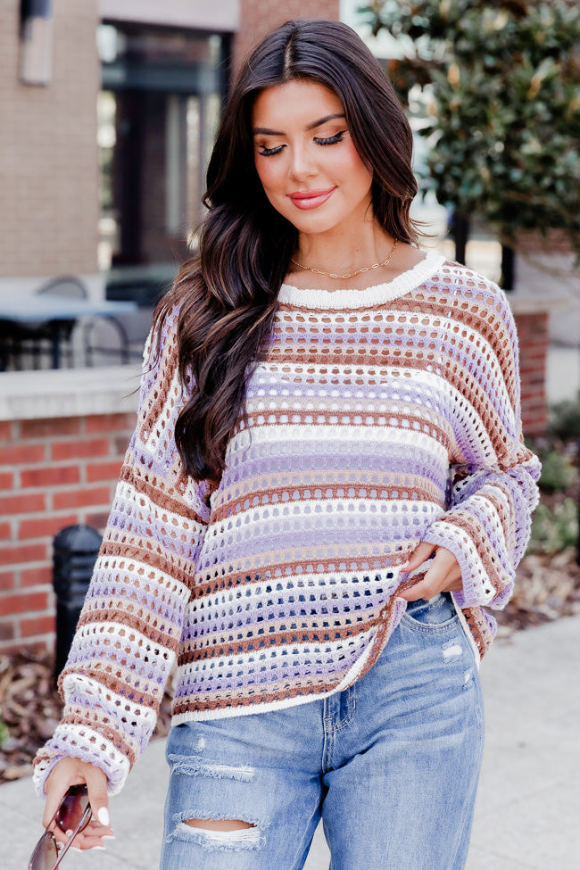 Chasing Rainbows Purple And Brown Striped Crochet Sweater FINAL SALE