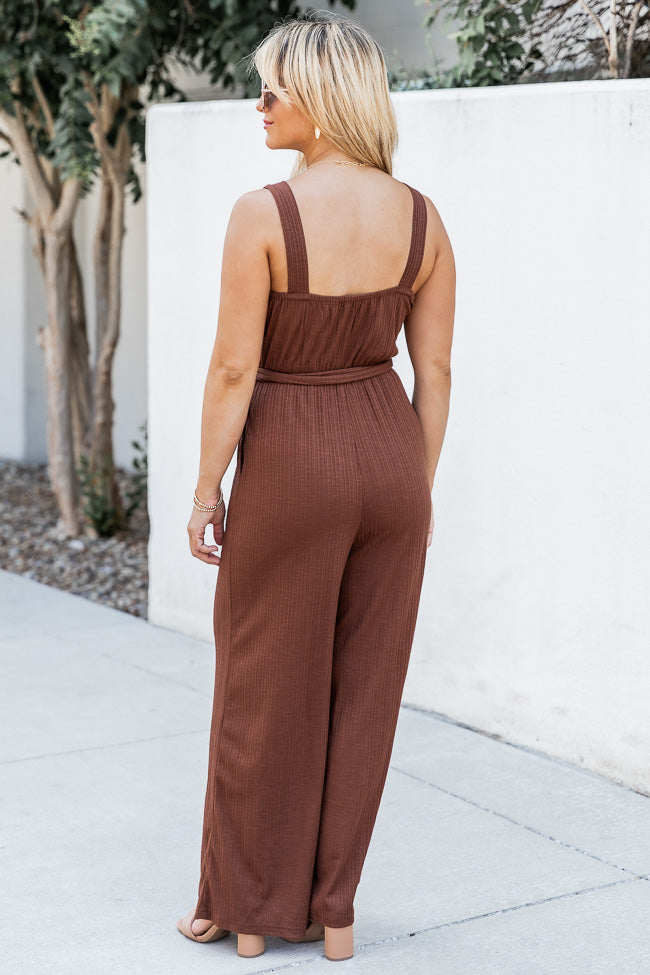 Talk A Lot Brown Tank Belted Jumpsuit