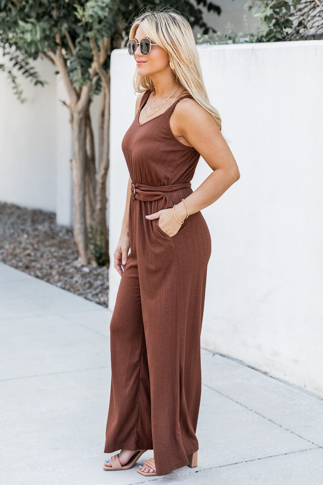 Talk A Lot Brown Tank Belted Jumpsuit
