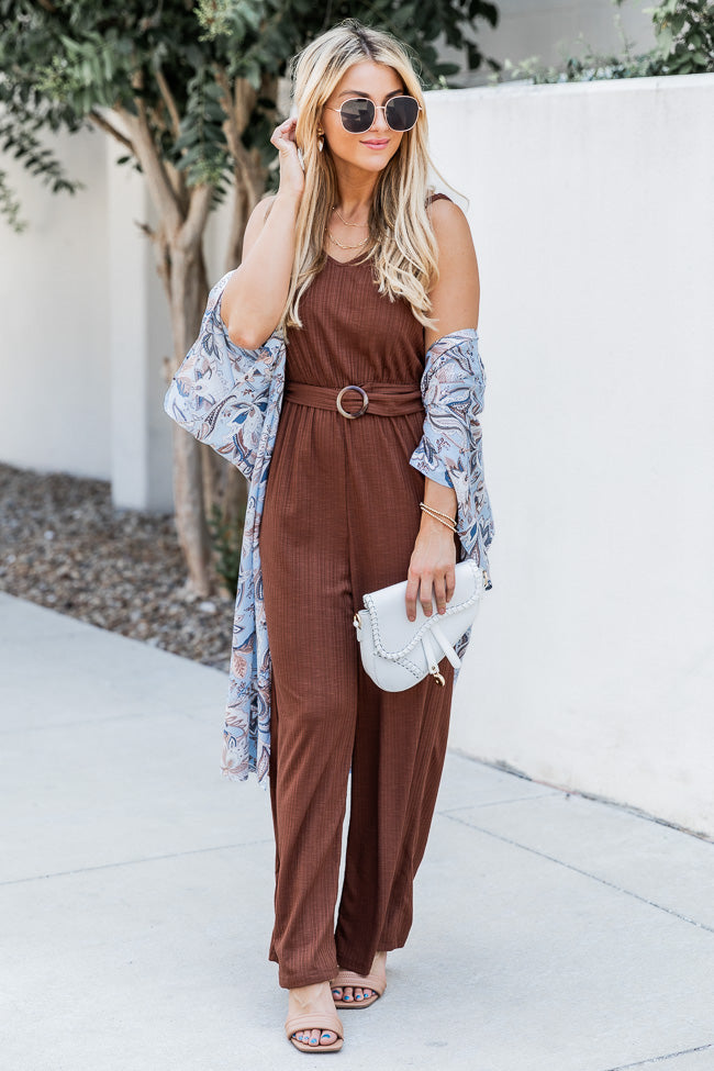 Talk A Lot Brown Tank Belted Jumpsuit FINAL SALE