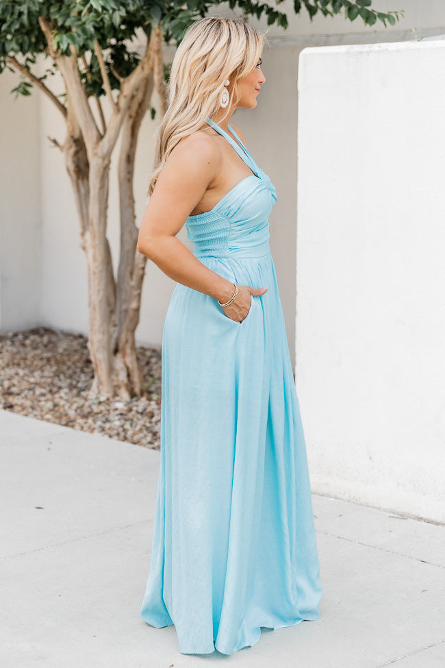 There's Nothing Better Blue Cut-Out Halter Tie Maxi Dress FINAL SALE – Pink  Lily