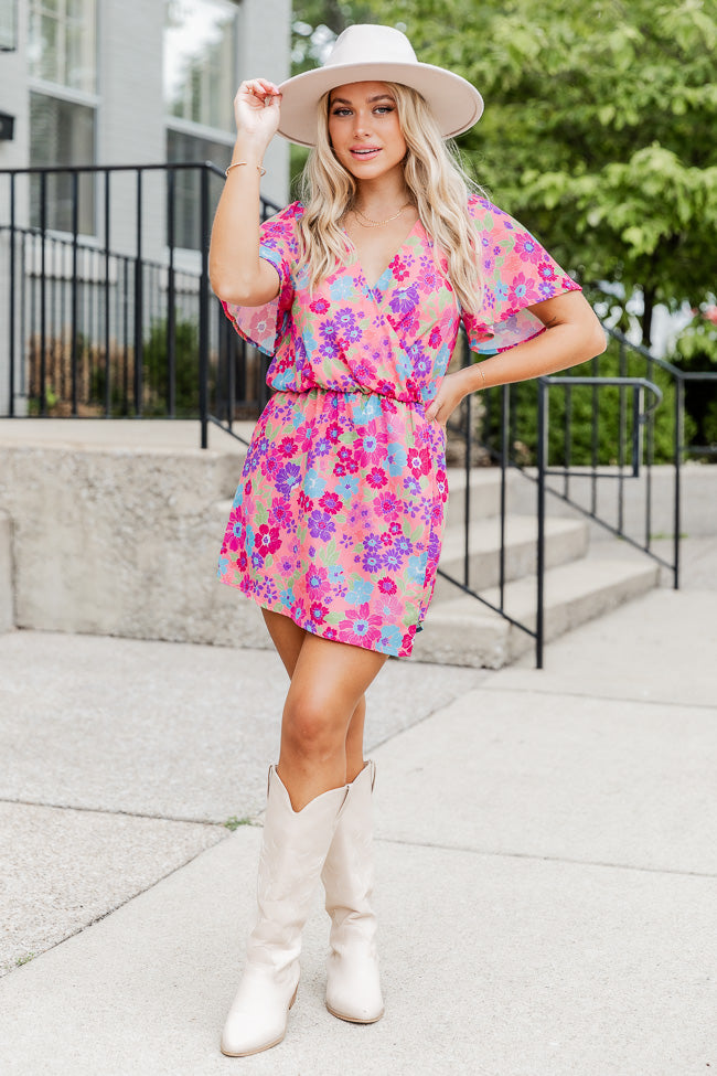 There's No Doubt Pink Multi Floral Wrap Romper FINAL SALE