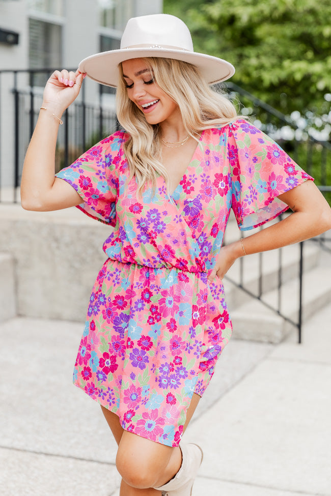 There's No Doubt Pink Multi Floral Wrap Romper FINAL SALE