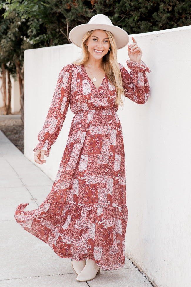 We're Not Done Multi Patchwork Printed Long Sleeve Maxi Dress FINAL SALE