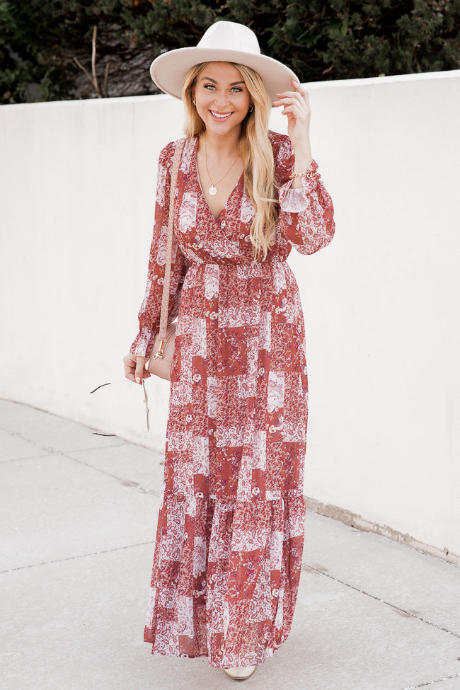 We're Not Done Multi Patchwork Printed Long Sleeve Maxi Dress FINAL SALE