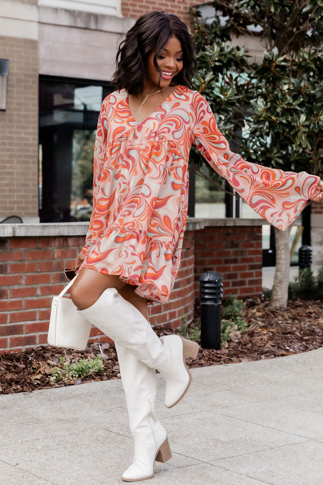 Let's Just Relax Multi Color Long Sleeve Abstract Printed Mini Dress FINAL SALE