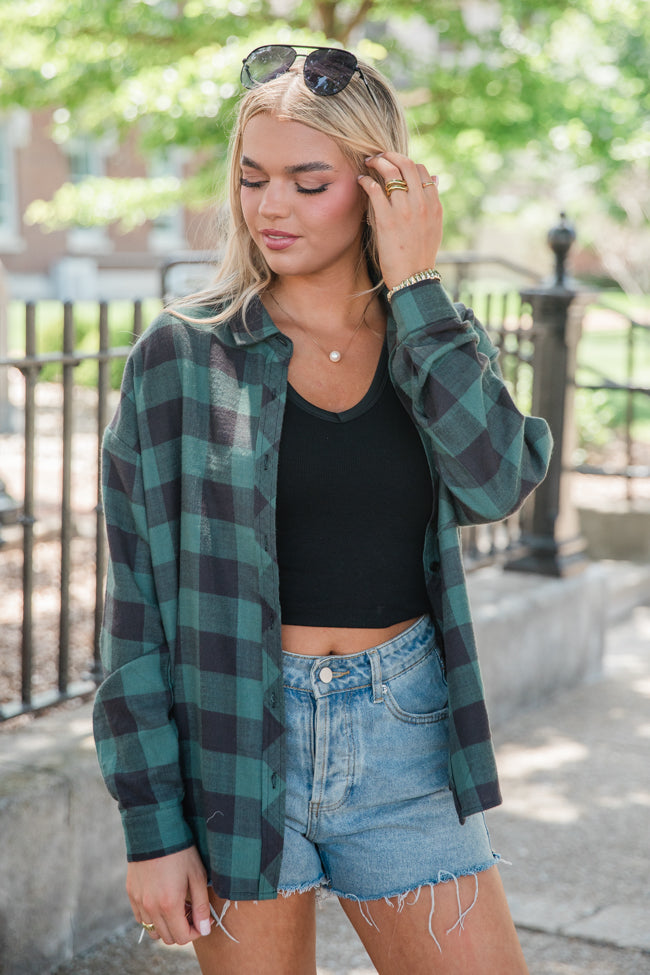 Made Me Realize Pine Plaid Button Front Shirt