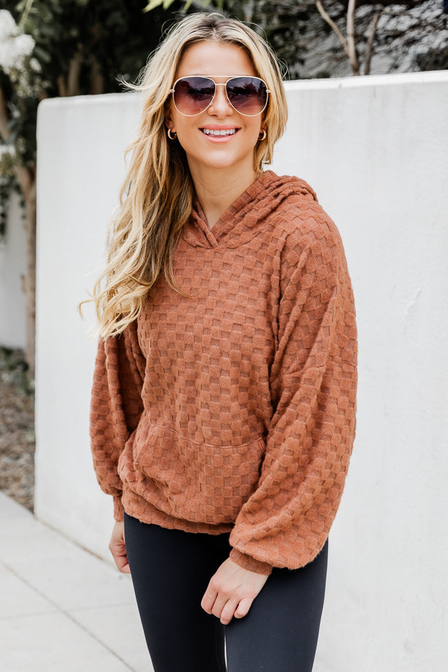 Holding On Brown Brushed Knit Checkered Hoodie FINAL SALE