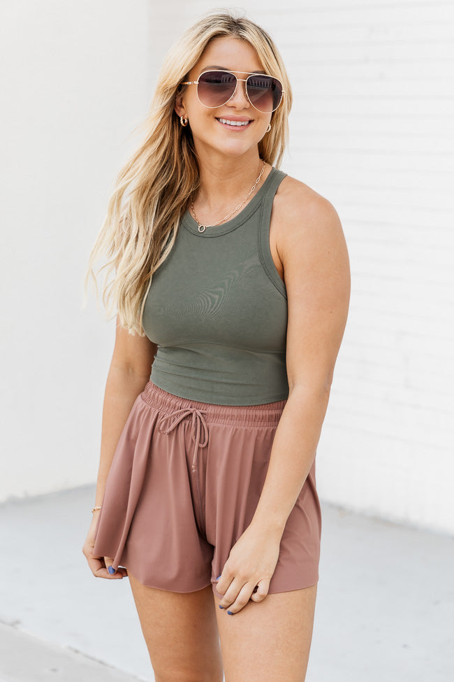 You're Worth It Brown Flowy Active Shorts