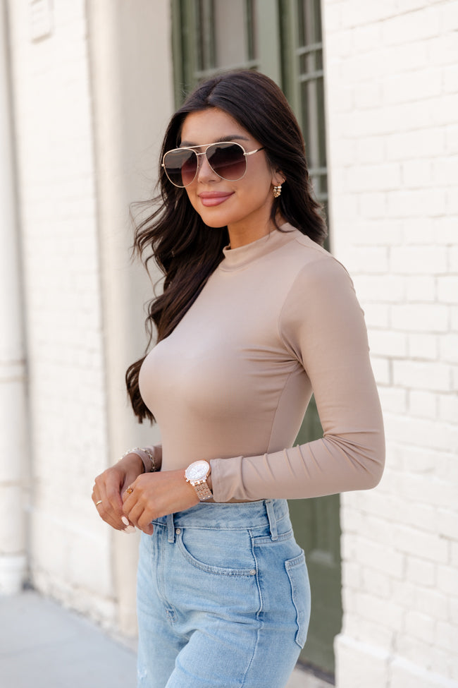 Your Own Path Taupe Mock Neck Bodysuit