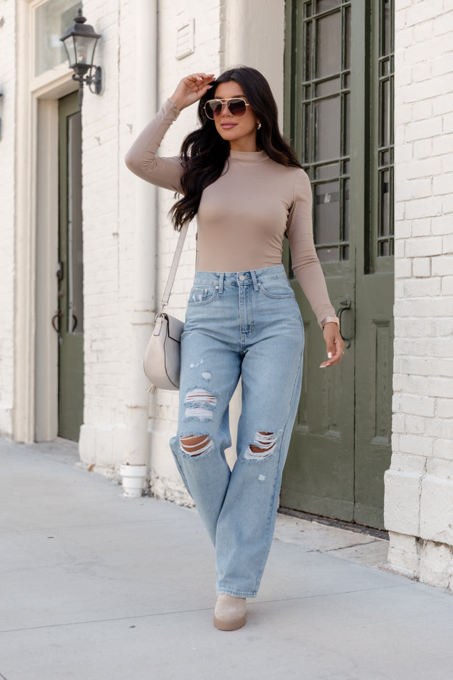 Your Own Path Taupe Mock Neck Bodysuit