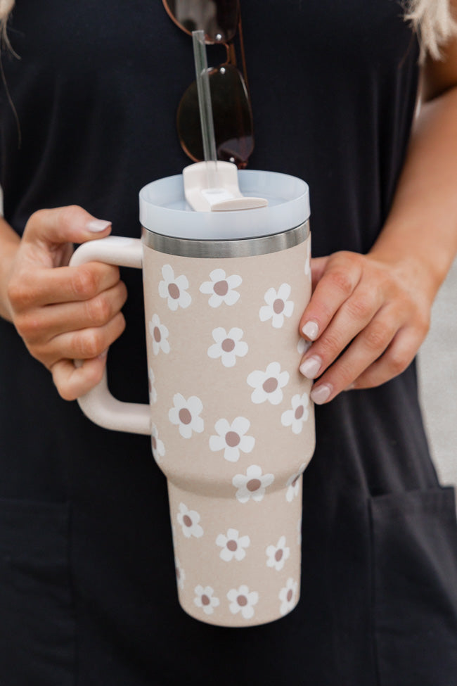 Sippin' Pretty Neutral Daisy 40 oz Drink Tumbler With Lid And Straw