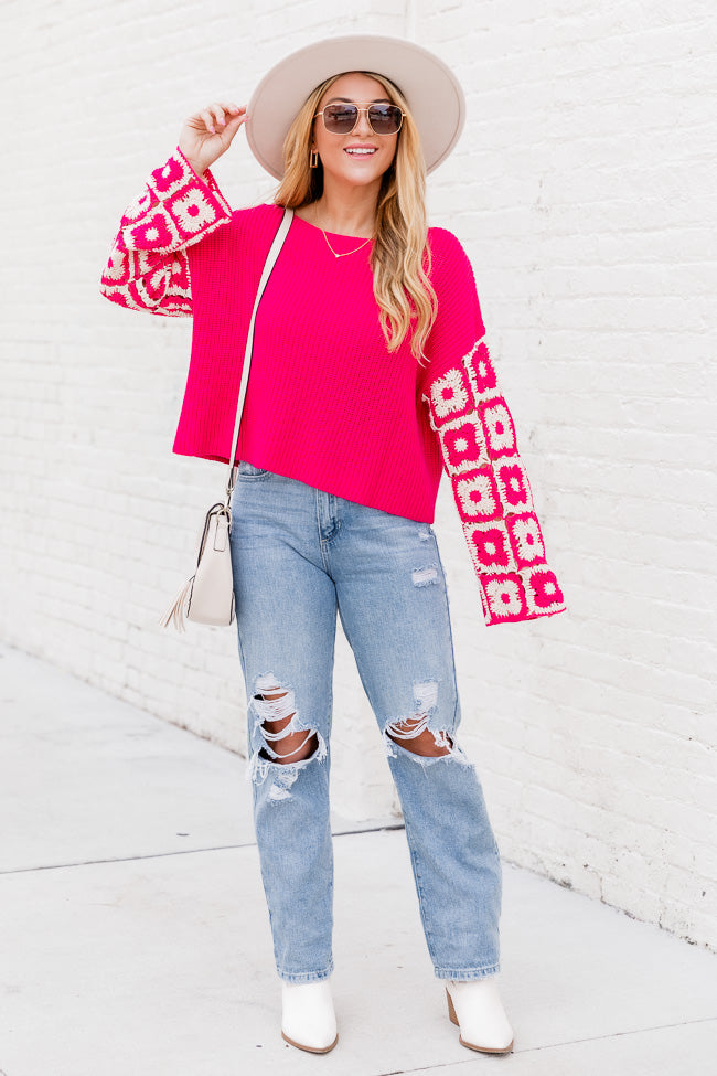 Do Your Best Pink Crochet Sleeve Sweater