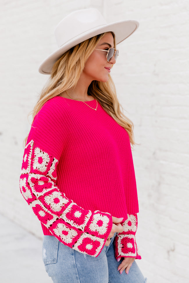 Do Your Best Pink Crochet Sleeve Sweater