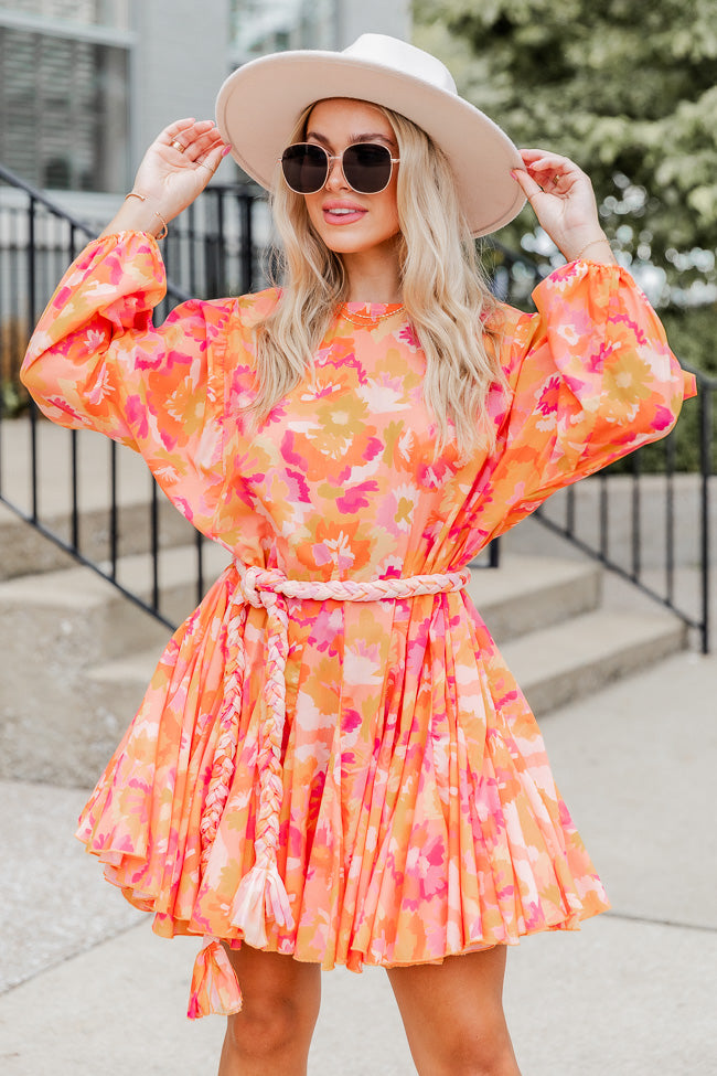 Back and Forth Orange Multi Printed Dress With Rope Belt FINAL