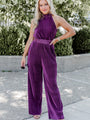 Glimmer Of Hope Plum Plisse Halter Neck Jumpsuit FINAL SALE