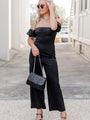 Runs On Dreams Black Ruched Bust Off The Shoulder Jumpsuit FINAL SALE