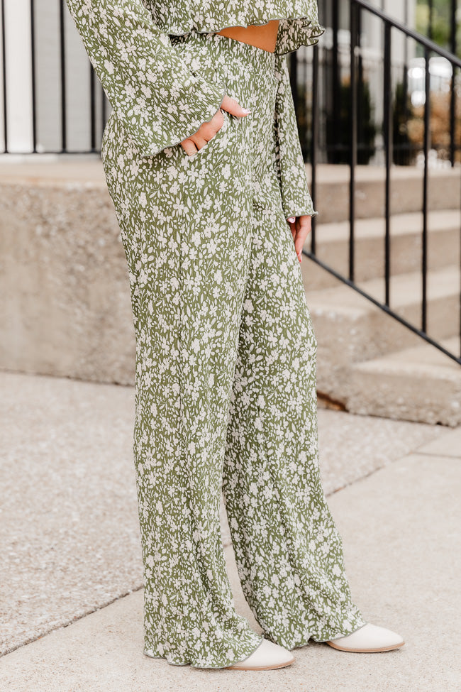 Moments We Live For Green Floral Textured Pants FINAL SALE