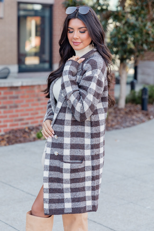 Time Rolls By Brown Plaid Cardigan Coat – Pink Lily