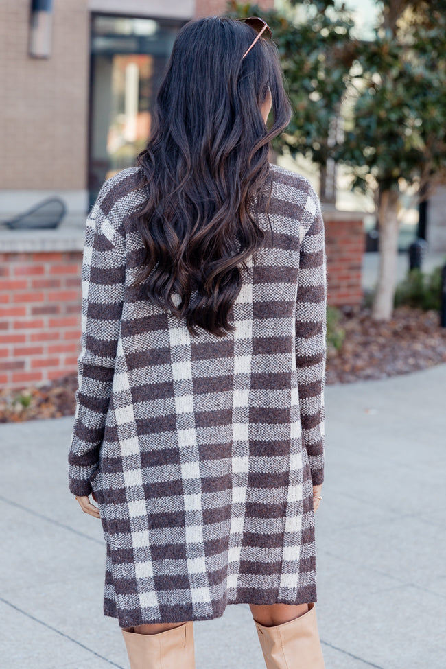 Time Rolls By Brown Plaid Cardigan Coat