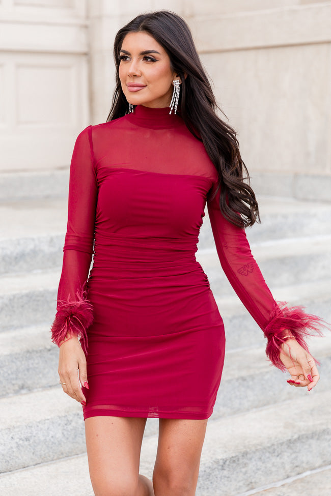 Red long sleeve bodycon 2025 dress