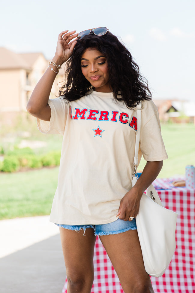 America Star Chenille Ivory Graphic Tee FINAL SALE