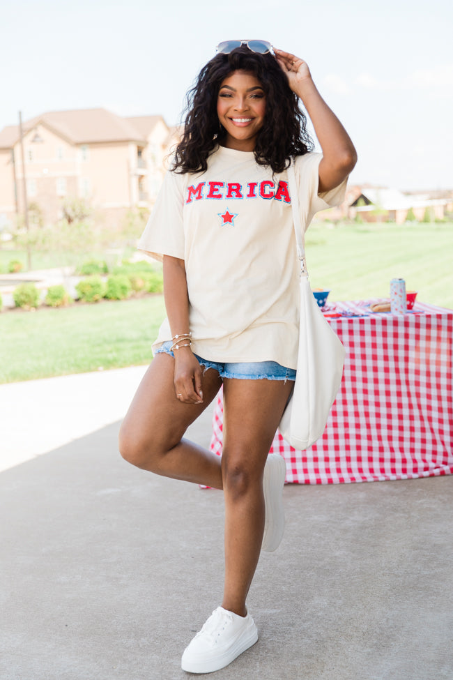 America Star Chenille Ivory Graphic Tee FINAL SALE