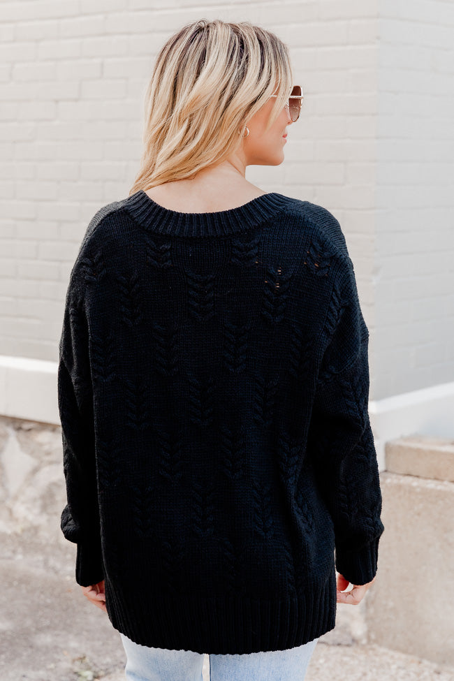True To You Black Textured V-Neck Sweater