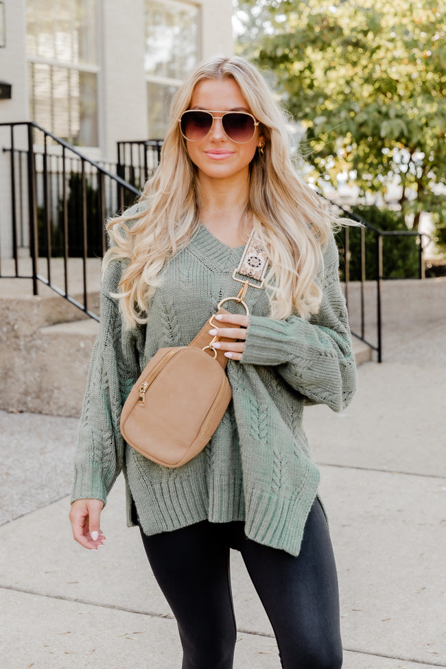 True To You Olive Textured V-Neck Sweater