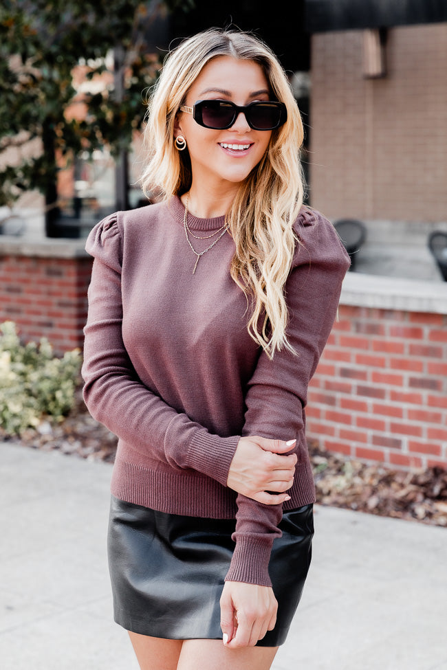 Can't Help Falling Brown Puff Sleeve Sweater