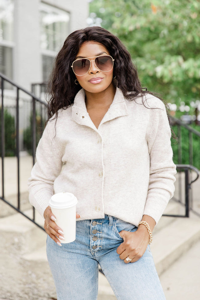 That's Alright Beige Collared Cardigan – Pink Lily