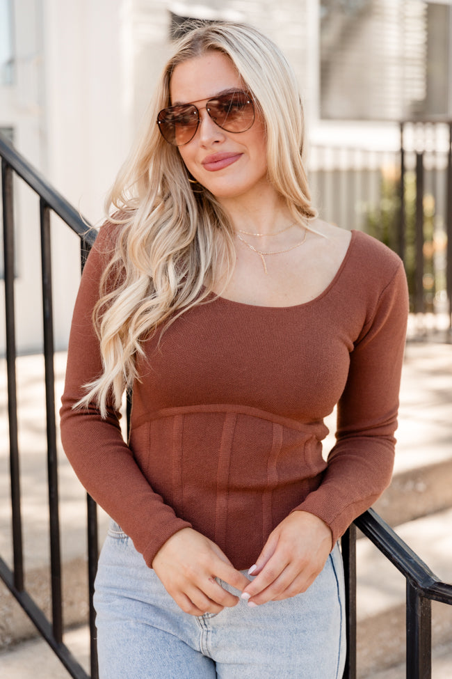 Make Time Brown Corset Sweater FINAL SALE – Pink Lily