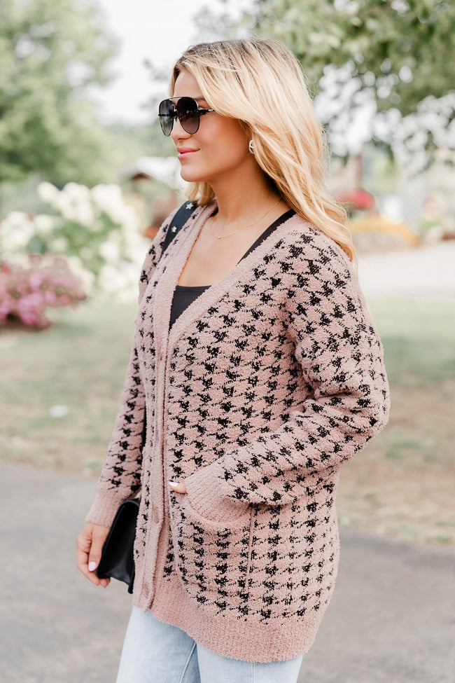 At Your Best Brown And Black Fuzzy Houndstooth Cardigan