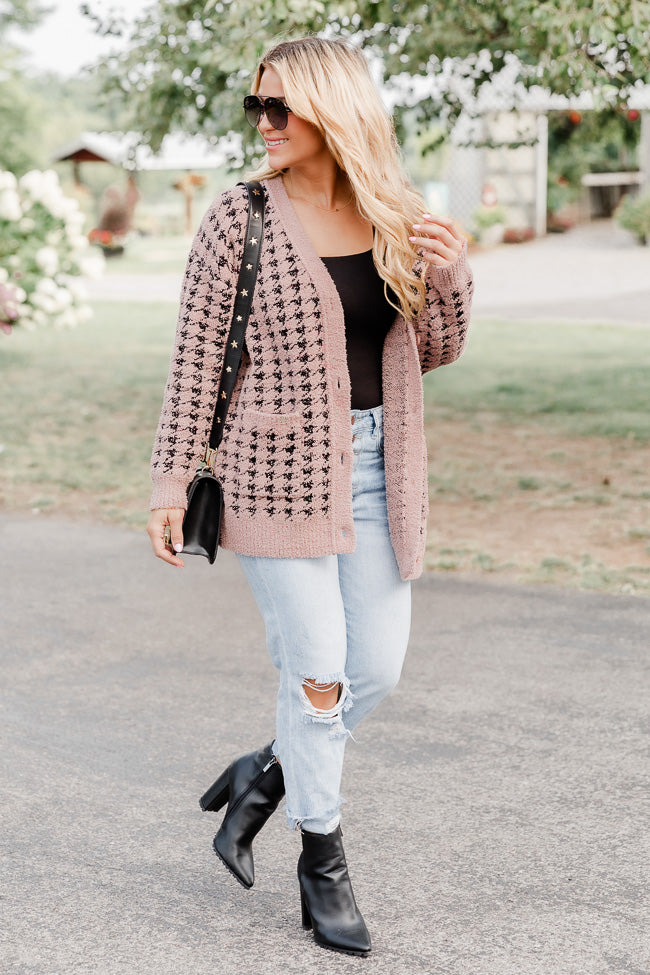 At Your Best Brown And Black Fuzzy Houndstooth Cardigan