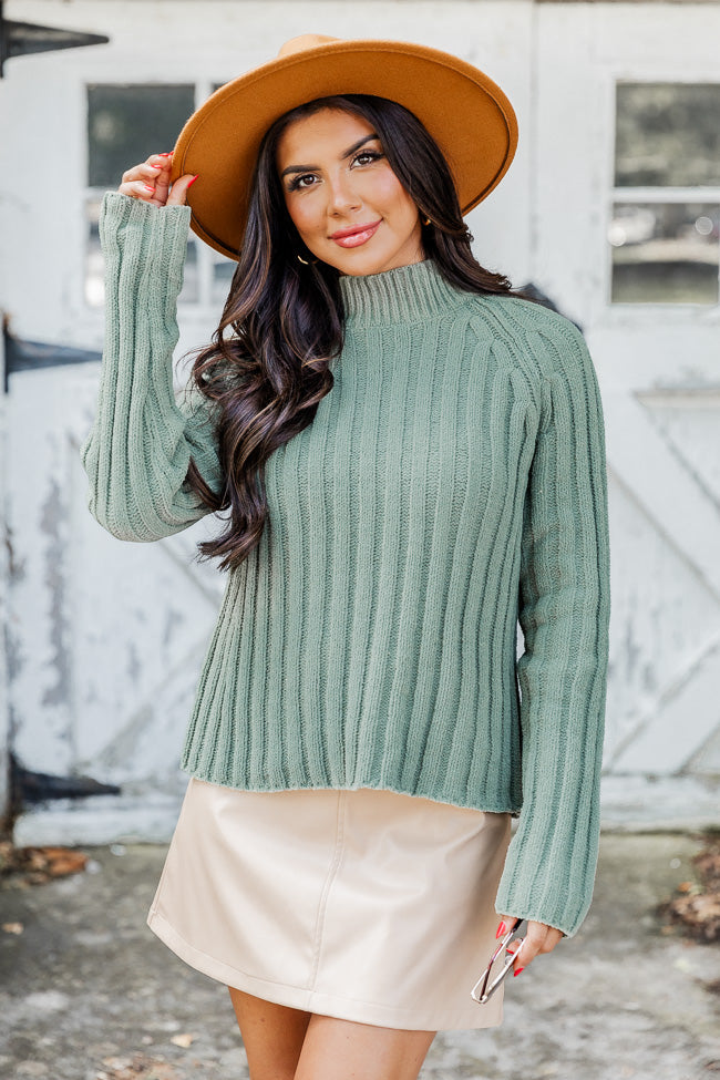 Letting You Go Olive Chenille Turtleneck Sweater