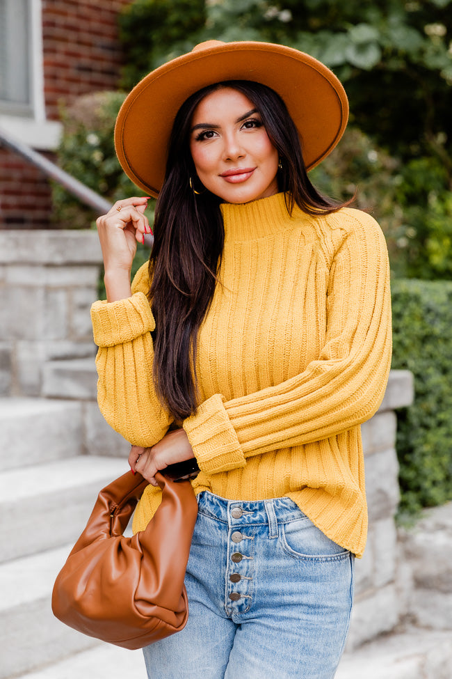 Letting You Go Mustard Chenille Turtleneck Sweater