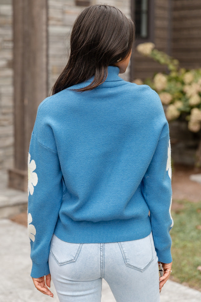 Nothing's Changed Blue Flower Sleeve Turtleneck Sweater