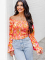 Just A Moment Orange Floral Print Off The Shoulder Blouse FINAL SALE