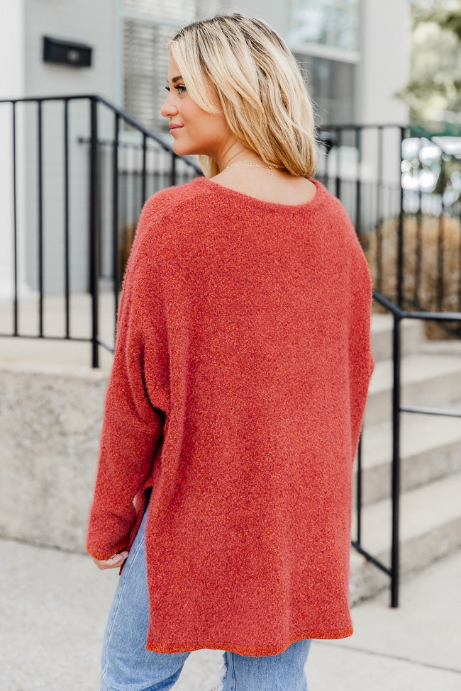 Thinking Of You Rust Fuzzy Henley Blouse FINAL SALE