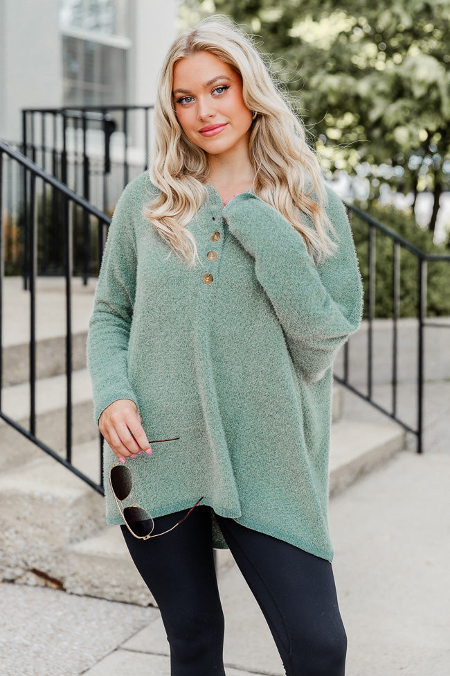 Thinking Of You Olive Fuzzy Henley Blouse