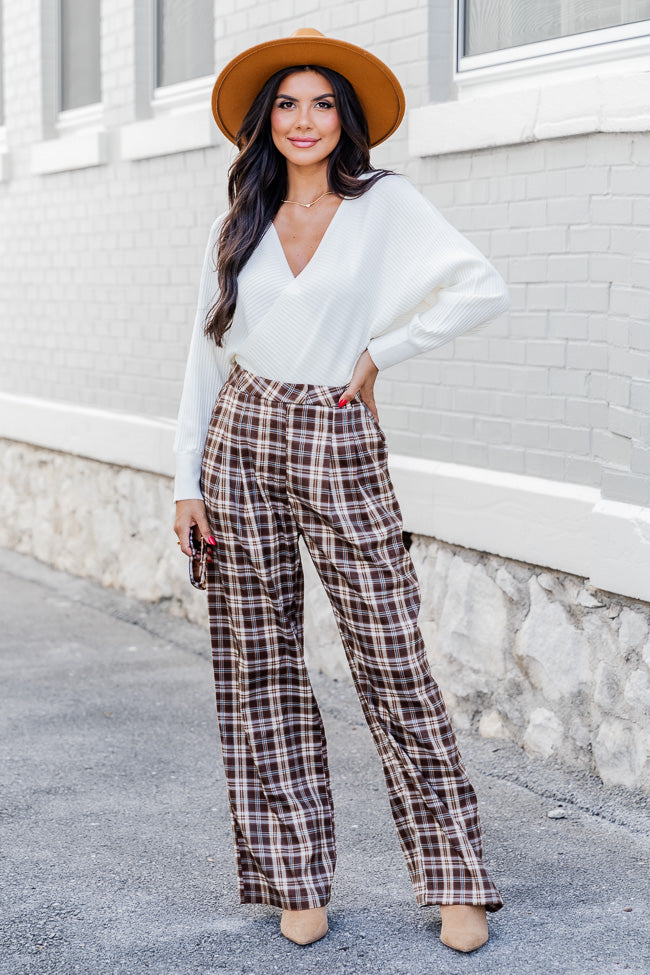 Nothing I Could Say Brown Plaid Wide Leg Pants FINAL SALE
