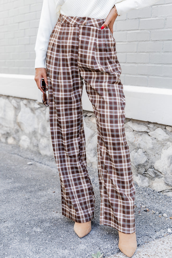 Nothing I Could Say Brown Plaid Wide Leg Pants FINAL SALE